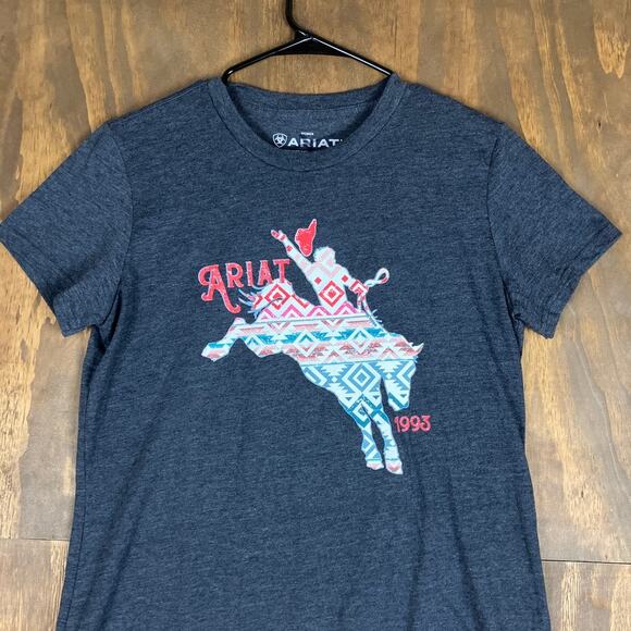 Ariat Womens Shirt Dark Gray Geo Bronc Short Sleeve Cotton Blend Medium - Picture 2 of 11